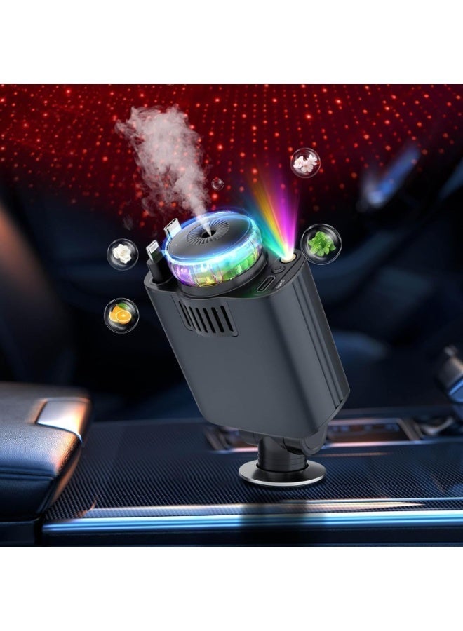 شاحن سيارة 5 في 1 مع ضوء النجوم ومعطر جو - محول USB-C متعدد المنافذ قابل للسحب للشحن السريع، شاحن سيارة عالمي لأجهزة iPhone وAndroid - Image 3